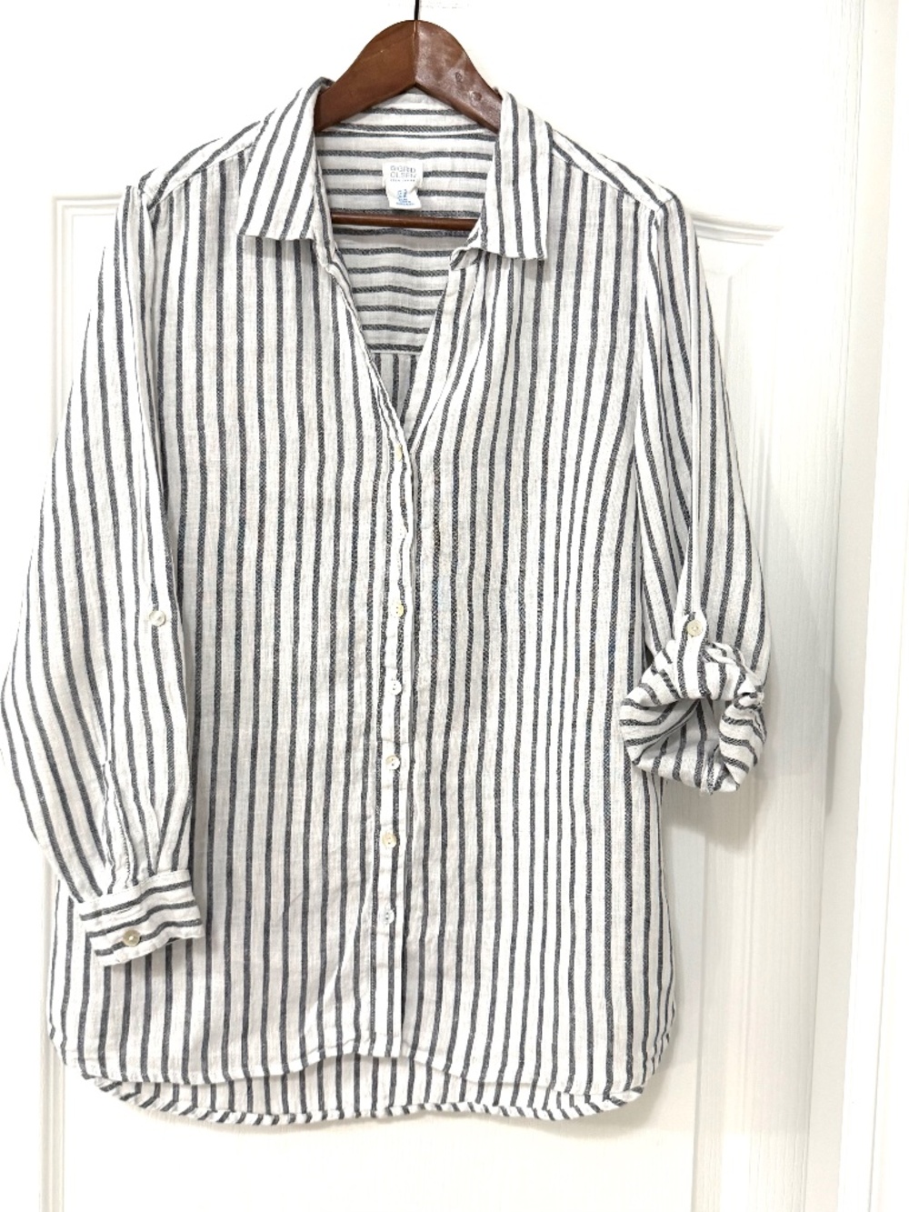 Sigrid Olsen 100% Linen Striped Roll Tab Sleeve Button Down Shirt 1X
